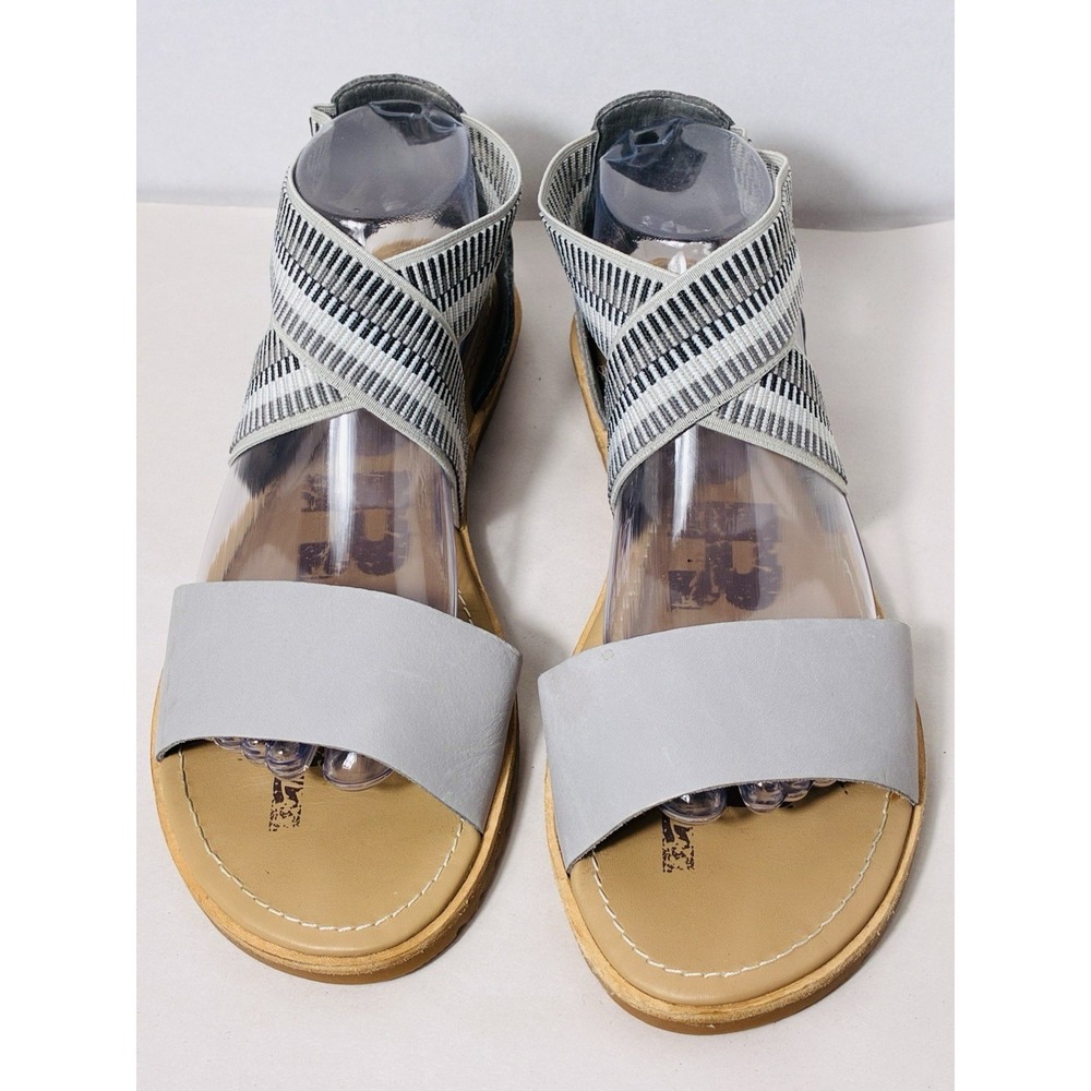 Sorel Ella Womens 10 Dove Gray Leather Criss Cross Strappy Sandals Preppy